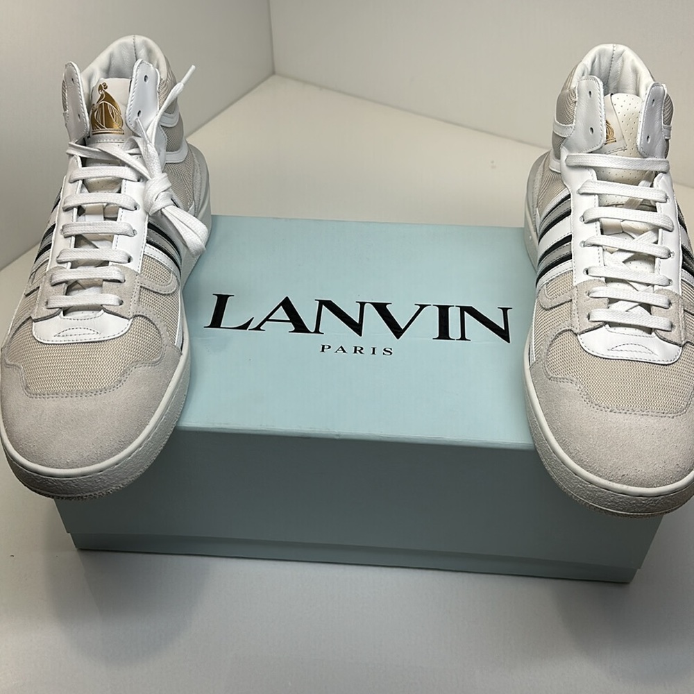 LANVIN men’s clay leather and mesh high top sneakers / size 8.5 US or 42 Europe - Picture 6 of 12